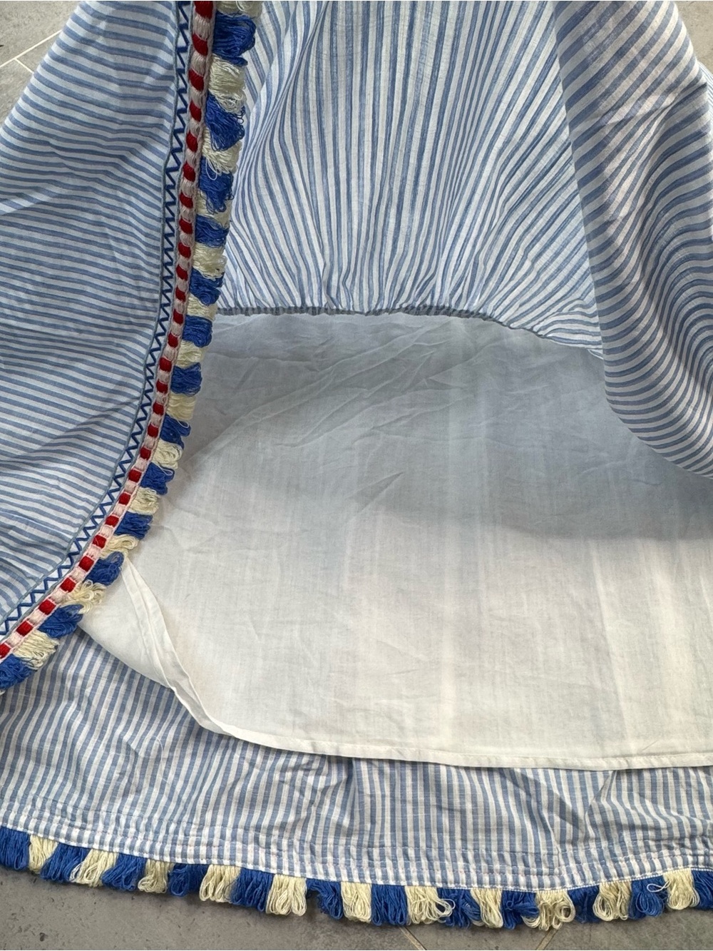 Tuckernuck Blue Striped Maxi Dress with Multicolor Fringe ladies Medium - Picture 9 of 12